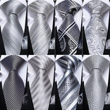 Riolio Gray Striped Paisley Silk Ties For Men Wedding Accessories Men's 8cm Neck Tie Pocket Square Cufflinks Gift For Men
