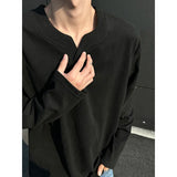 Riolio  Autumn Thick T-shirt Men Warm Fashion Casual V-neck T Shirt Men Streetwear Korean Loose Long Sleeved T-shirt Mens Top M-3XL