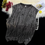 Riolio Mens Street Y2k Hole Worn Casual Vest Genderless 2024 Summer New Niche Personality Versatile Dark Style Hiphop Tank Top Unisex