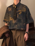Riolio Summer American Trendy Casual Tops New Chinese Style Vintage Hong Kong Style Printed Short-sleeved Shirt Men's Loose Tops Chic