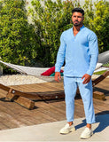 Riolio Autumn men's new fashion solid color suit cotton cardigan lapel long sleeve pants suit