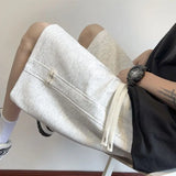 Riolio  Summer Men New Loose Street Casual Solid Color Comfortable Shorts Elastic Waist Black Youth Drawstring All-match Middle Pants