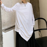 Riolio  Mens Y2k Irregular Design Plain Tee Streetwear Fashion Nightclub Stage Niche Japanese Youth Trend Loose Long Sleeve Top