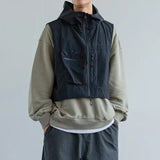 Riolio Cityboy Japanese Style Cropped Vest Jacket Men's American Style Summer Thin Hooded Functional Multi-pocket Vest Casual Scene