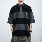 Riolio New Summer Polo Shirt Color Blocking Collar Short Sleeves Casual Pocket Top Loose Fit Hong Kong Style