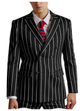 Riolio  Men's Pinstripe 2 Piece Suit Set Double Breasted Peak Lapel Slim Fit Striped Tuxedo Suit For Wedding Prom Business Formal