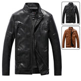 Riolio Motorcycle Leather Jacket Autumn Mens Stand Collar Jacket Coat Brand Solid Color Zipper Streetwear Winter Fleece Biker Jacket