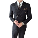 Riolio  New Men's Double-Breasted Three-Piece Suit Elegant Business Style Casual Fashion Urban Spring Season Slim Fit Metal Decoration