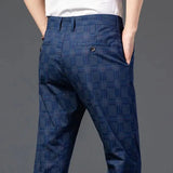 Riolio  Spring Young Men's Plaid Business Casual Pants Men's British Small Straight Slim-fitting Trend Non-iron Burgundy Trousers