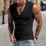 Riolio  Summer Men's Solid Color V-Neck Tank Tops Casual Breathable Sleeveless T-Shirt Men Fitness Sports Vest Male Outdoor Jogging Tops