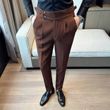 Riolio Autumn Winter Pantalones Hombre High waist Waffle Business Casual Suit Pants For Men Clothing Slim Fit Formal Wear Trousers 36