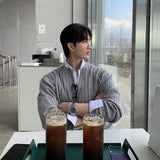 Riolio  Korean Fashion Men Cardigan Light Luxury Knitted O Neck Long Sleeve Sweater Coats  Autumn Leisure Premium Jacquard Knitwear