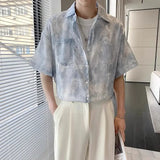 Riolio  Summer Tie-dye Casual Short-sleeved Shirt New Top Fashionable Cardigan