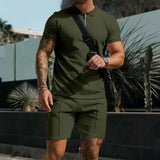 Riolio New Men's Suit Summer Casual Sportswear Waffle Solid Color Loose Lapels T-shirt and Shorts Two-Piece Set Free Shipping