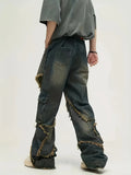 Riolio  American Retro Star Jeans for Men and Women, Autumn Niche Design Star High Street Straight Loose Wide-Leg Pants