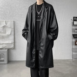 Riolio Unisex Black PU Leather Long Trench Coat Men Women Gothic Trenchcoat Luxury Autumn Winter Loose Windbreaker Outerwear