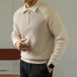Riolio  New American Chic Men Polo Sweater Luxury Trendy Business Zip-up Knit Solid Color Pullover Leisure Slim-fit Long Sleeve Knitwear
