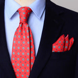 Riolio  2PCS Neck Tie Set 8CM Top Cotton Floral Printed Necktie Fashion Block Flower Suit Ties For Men Shirt Handkerchief Wedding Cravat