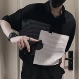 Riolio  Striped Polo Men's Short-sleeved Trendy Brand Ins Spliced lapel T-shirt New Casual Style