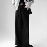 Riolio Korean Elegant Pants Fake Pocket Decoration Wide-leg Pants Autumn New American Style Design Sense Spliced Straight Suit Trousers