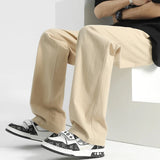 Riolio  Khaki Color Pure Cotton Linen Men's Summer Casual Sports Pants Loose Fit Straight Leg Trousers Faionable Urban Sle