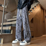 Riolio  Corduroy Tie-dye Irregular Pants for Men American Loose Casual Sports Wide-leg Trousers