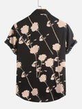 Riolio Shirts for Men Flower Printed Short Sleeve Turn-down Collar Shirt with Pocket Casual Streetwear Essential Tops