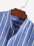 Riolio Striped Shirts for Men Half Button Collarless Short Sleeve Blouses Casual Streetwear Pullover Office Tops Z4984953