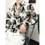 Riolio  Spring and Summer Thin Loose Casual Lazy Draping Silk Skating Ice Silk Creative Fashion Design Butterfly Print Men's Shirt