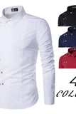 Riolio Men's Diagonal Placket Double Breasted Slim Fitting Fashion Long Sleeved Shirt