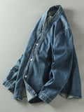 Riolio Casual V-Ne Denim Jaet Men's Spring Autumn New Sle Waed out Distred Coat Stand Fit Long Sve Oute...