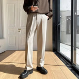 Riolio New Men White Straight Pants Fashion Korean Loose Suit Trousers Casual Draped Baggy White Wide Pant Male Streetwear