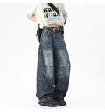 Riolio Men Unique Patchwork Washed Vintage Retro Loose Fit Baggy Jeans Fashion Denim Casual Street Style Distressed Trendy Comfort