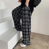 Riolio Black and Pink Plaid Pants Oversize Women Pants High Waist Loose Wide Leg Trousers Ins Retro Teens Straight Trousers Streetwear