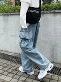 Riolio  Baggy Jeans Men's Oversize Streetwear Fashion Wide Leg Cargo Pants Hip Hop Harajuku Multi-Pocket Denim Trousers Black Blue