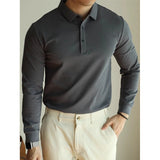 Riolio  New American Retro Men Polo Shirt Light Luxury Solid Color Slim-fit Commuting Long Sleeve T-shirt Leisure Business Pullover Tops