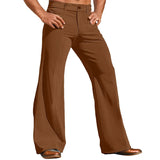 Riolio  Men's Striped Corduroy Wide Leg Flared Pants Casual Loose Fit Button Elastic Waist Lightweight Breathable Retro Trousers S-3XL
