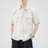 Riolio  Summer New Men Retro Casual Striped Short-sleeved Shirt Simple Versatile Lapel Fresh Cardigan