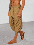 Riolio  Mens Linen Drawstring Harem Capri Pants Casual Beach Yoga Thai Pants