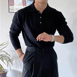 Riolio  New Korean Fashion Men Polo Sweater Light Luxury Knitted Solid Color Long Sleeve Pullover Premium Quality Skin-friendly Knitwear