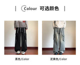 Riolio  Cargo Jeans Men Street Dance Loose Trousers Youth Trend Elastic Waist Pants Straps Decoration Big Pockets Workwear Hip Hop