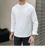 Riolio  New Autumn Fashion Men T-shirt Light Luxury Solid Color Long Sleeve Tops Leisure Streetwear Casual O Neck Basic Shirts M-3XL