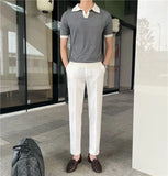Riolio Summer Lapel Breathable Short Sleeve Temperament Men's Clothing Slim Korean Version Solid Color Trend Knitted POLO Shirt