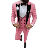 Riolio  Elegant 3 Piece Men's Velvet Tuxedo Suit Slim Fit Peak Lapel Blazer Vest And Pant Set for Business Wedding And Party