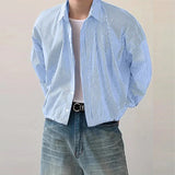 Riolio  New Japanese Trendy Men Shirts Light Luxury Textured Lapel Striped Long Sleeve Cardigan Tops Leisure Premium Loose Blouse M-2XL