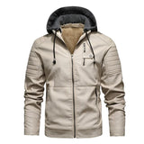 Riolio Fashion Leather Jacket Men Autumn Fleece Liner Pu Leather Coats with Hood Winter Male Clothing Casual White Motorcycle Jackets