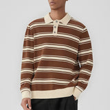 Riolio New American Trendy Men Polo Neck Sweater Light Luxury Striped Knit Long Sleeve Pullover Tops High Quality Loose Knitwear M-3XL