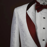 Riolio  Men's Suit Jacquard One Piece Blazer One Button Red Satin Sheer Lapel Formal Tuxedo Wedding Groom Formal Tailored Costume Homme