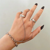 Riolio Punk Geometric Silver Color Chain Wrist Rings For Women Men Charm Hip Hop Chain Open Rings Set Couple Fashion Jewelry