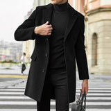 Winter Men Coats Woolen Solid Long Sleeve Jackets Fleece Men Overcoats Streetwear Fashion Long Trench Outerwear